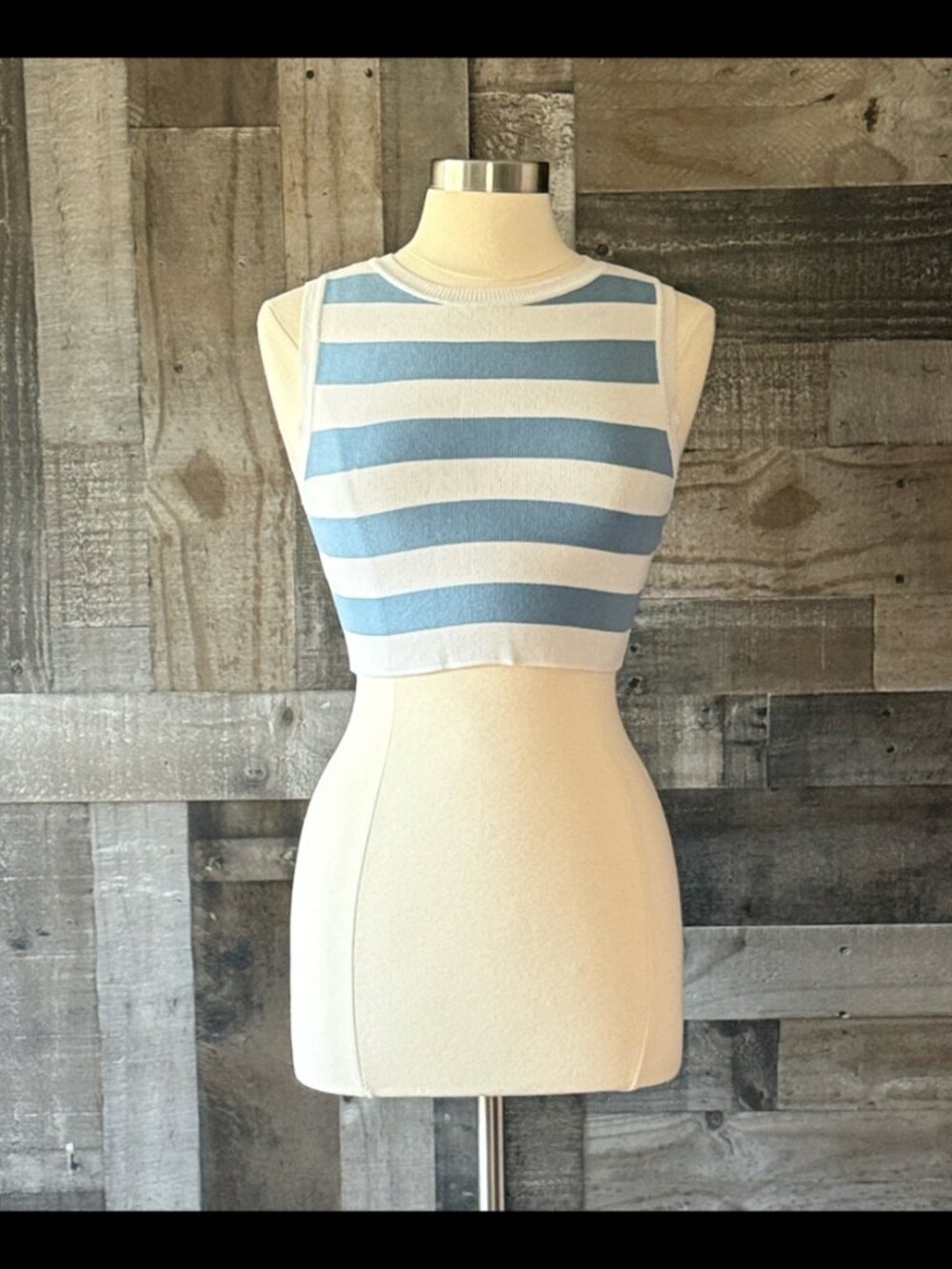 ZARA blue white stripes crop top medium festival boho skater California summer